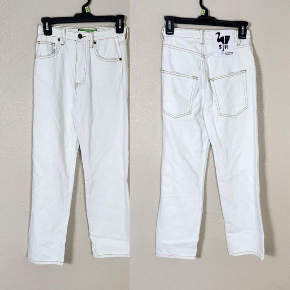 NWT Sandrine Rose X Free People White Straight Leg Jeans Size 24 - Picture 1 of 16
